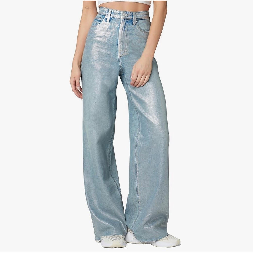 NWT BLANKNYC] Womens Franklin Denim Distressed Metallic Coated Pants
